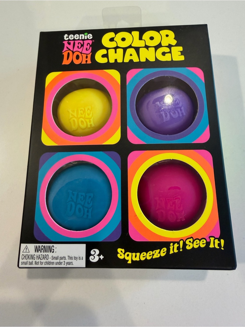 Teenie Needoh Color Change Squeeze Toy Set - Yellow, Purple, Blue, Pink
